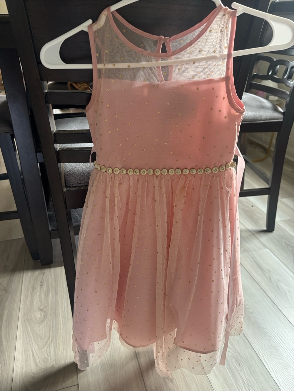 Rare Editions Pink Dress with Gold Polka Dot Mesh